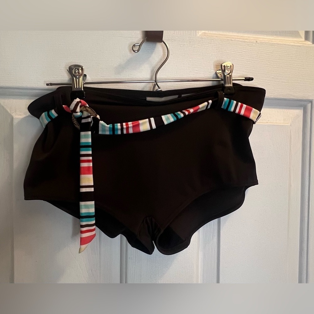 Dark brown swim Shorts with Striped Belt